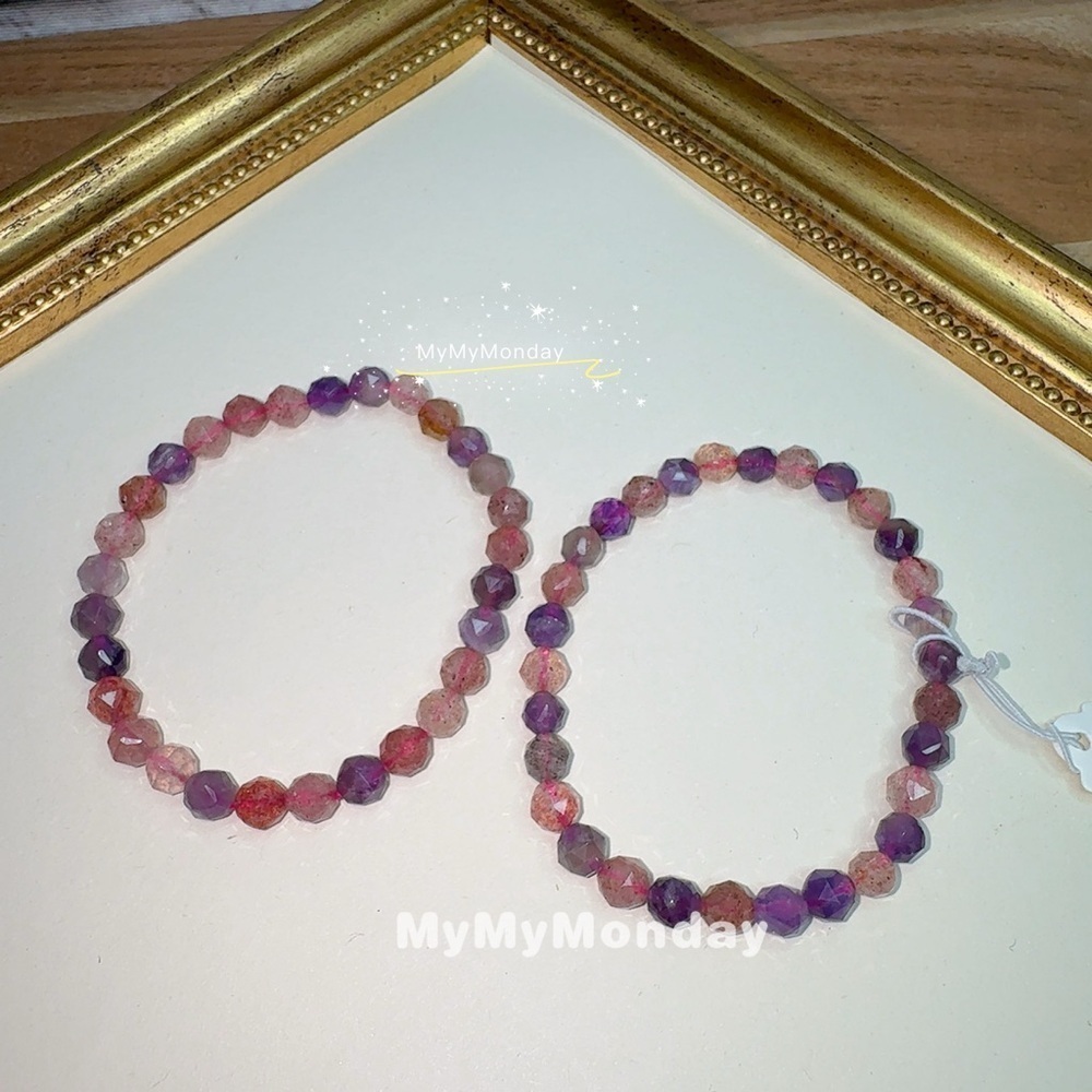 Strawberry Quartz And Amethyst Bracelet 6mm - Picture 2 of 6